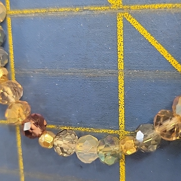 Cross Multi Color Beaded Stretch Bracelet w Gold Tone 6" Bracelet - Picture 3 of 3